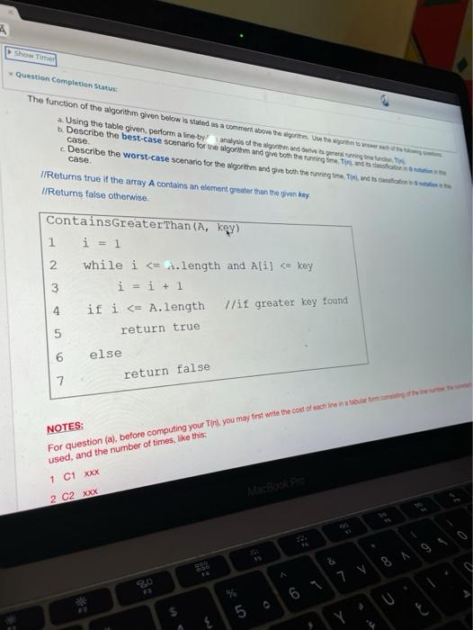  Question Completion Status The function of the algorithm given below is