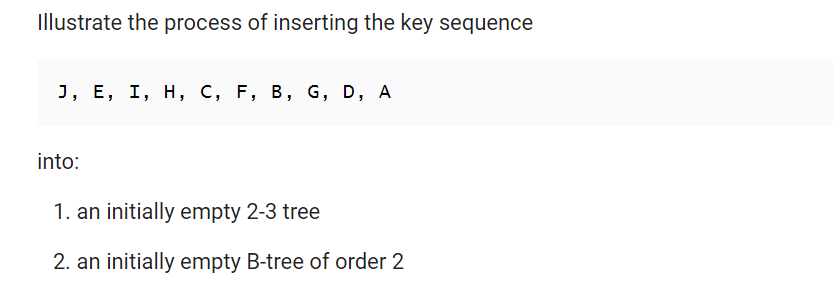 Illustrate the process of inserting the key sequence J, E, I,