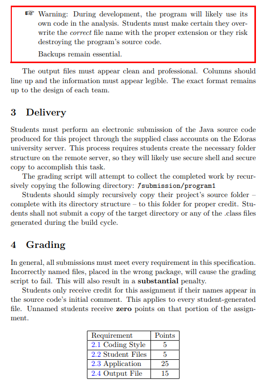 assignment, students shall construct an application in Java which analyzes a folder