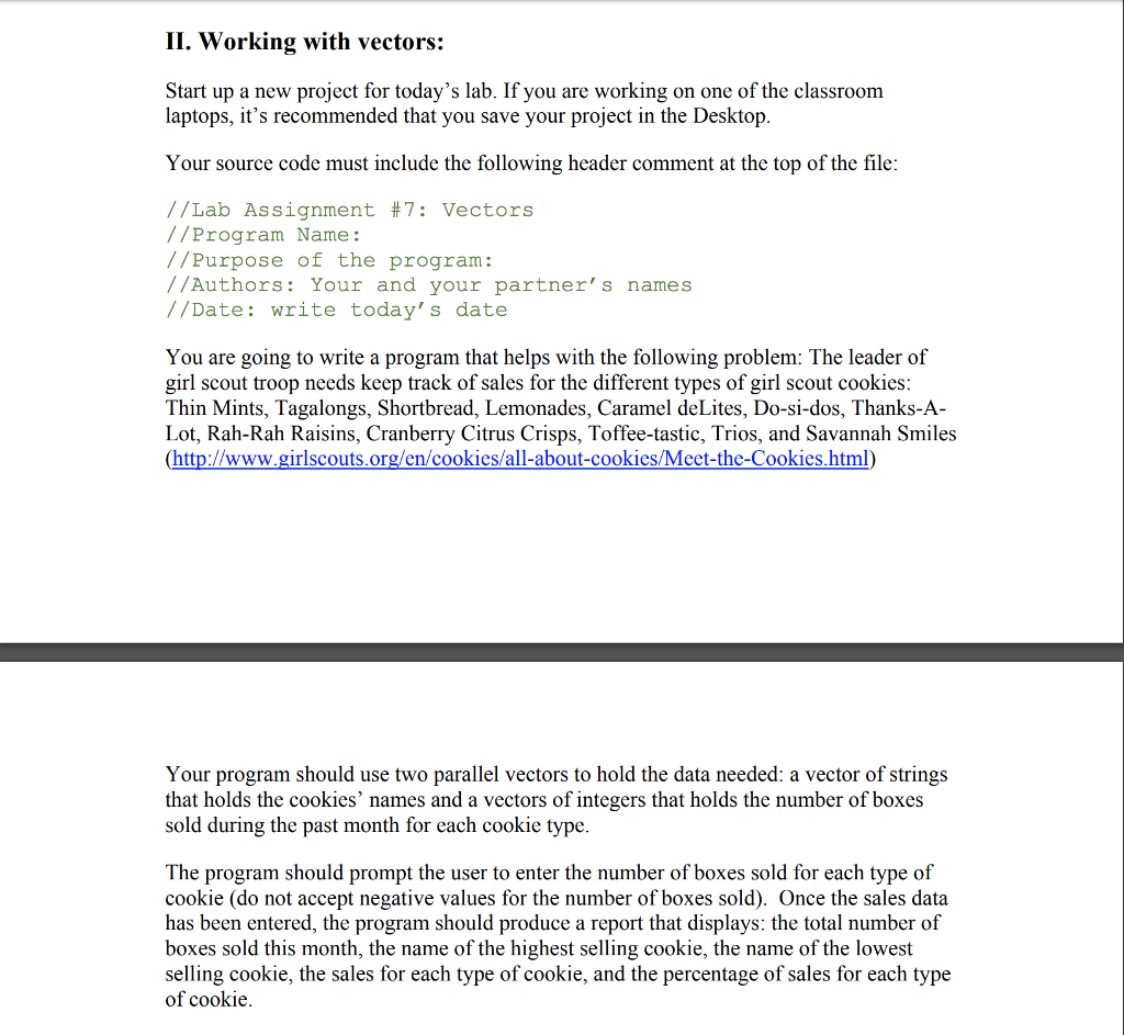 Using C++ II. Working with vectors: Start up a new project