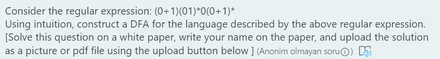  Consider the regular expression: (0+1)(01)*0(0+1)* Using intuition, construct a DFA for
