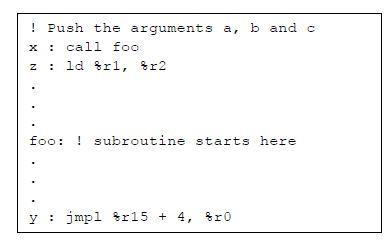 a, b and c. The subroutine has two local variables, m and