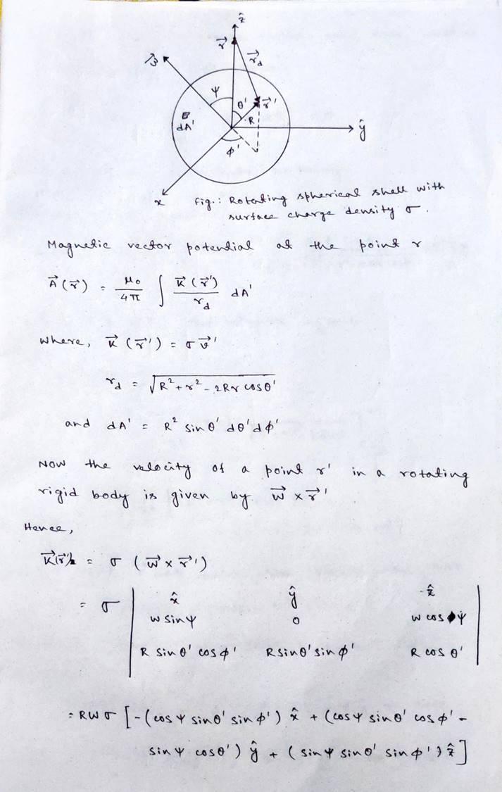 a surface uniform charge o and rotates with an angular velocity w.