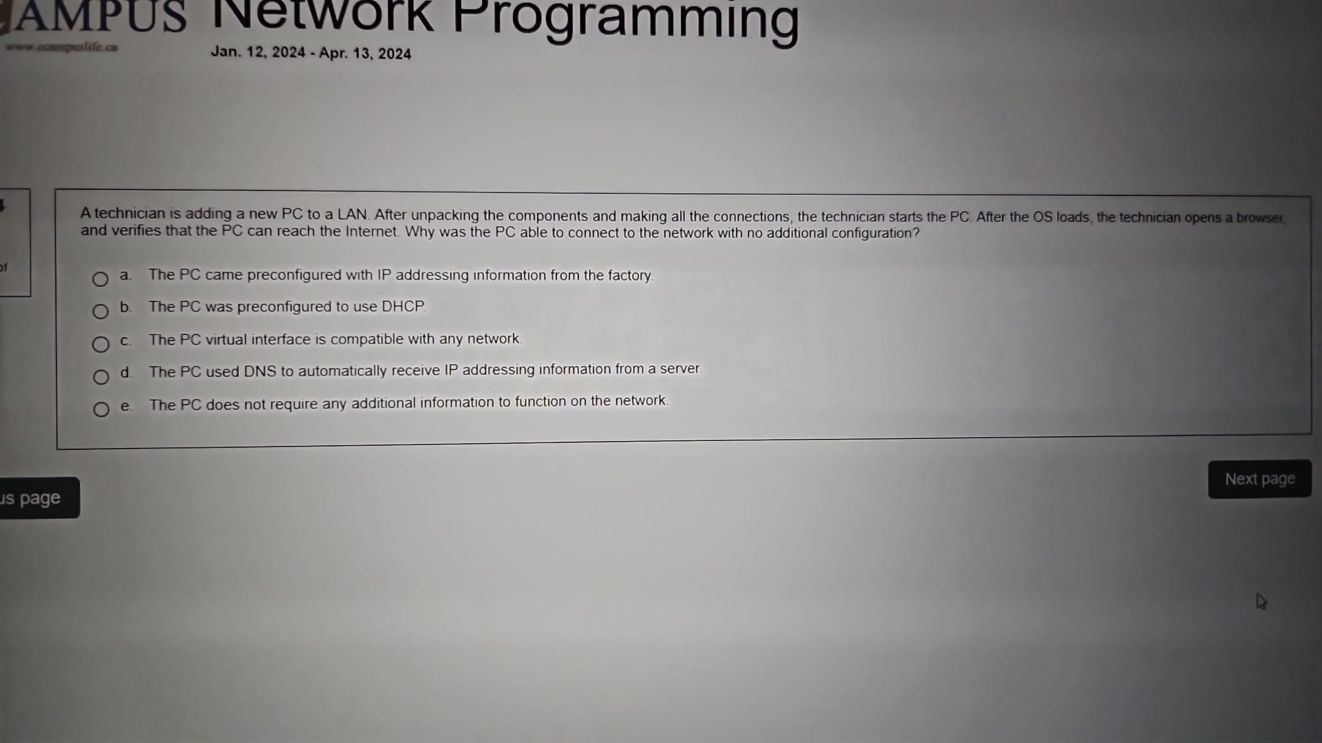  AMPUS Ivetwork Programming Jan. 12,2024- Apr. 13,2024 and verifies that the