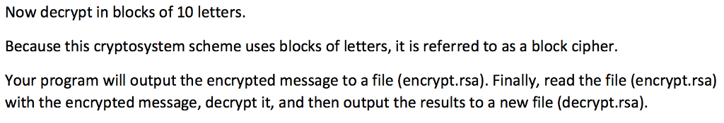 great. import java.io.*; import java.util.*; import java.math.BigInteger; public class RSA_assignment { static