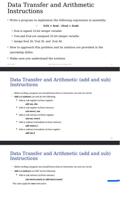 can someone help me with this please? Data Transfer and Arithmetic Instructions
