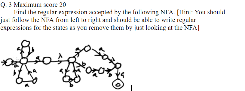  Q. 3 Maximum score 20 Find the regular expression accepted by