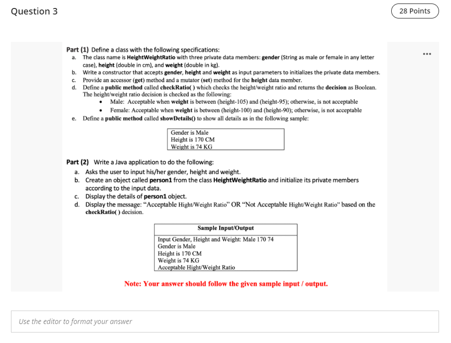  Question 3 28 Points Part (1) Define a class with the