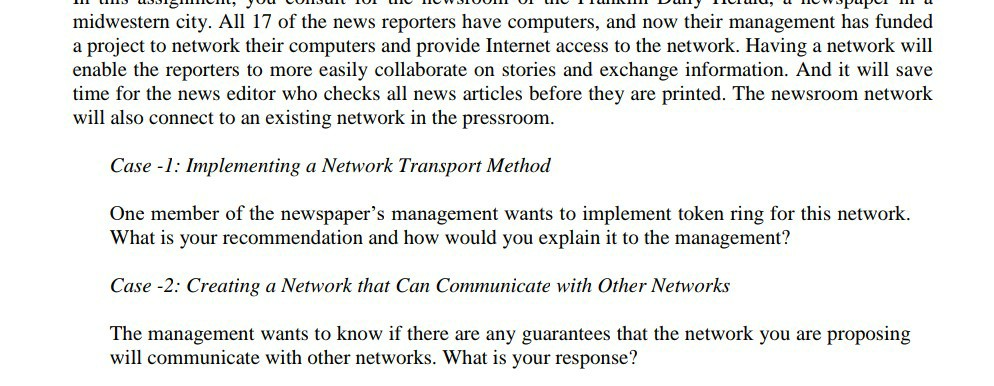 computer networks: please answer the following case 2 based on case 1