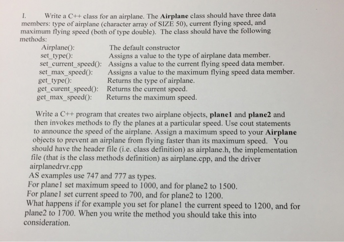  Write a C + + class for an airplane. The Airplane