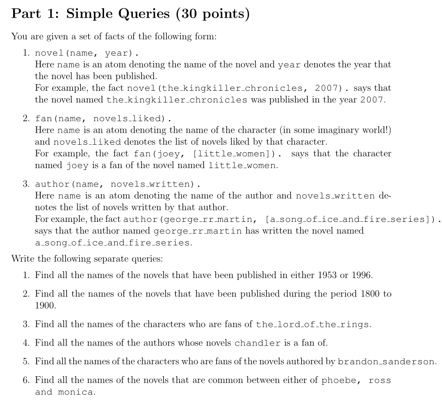 Prolog Programming Do: #2 Part 1: Simple Queries (30 points) You are