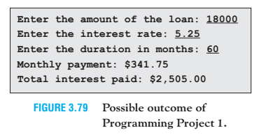 Loan Write a program to analyze a car loan. See Fig. 3.79.