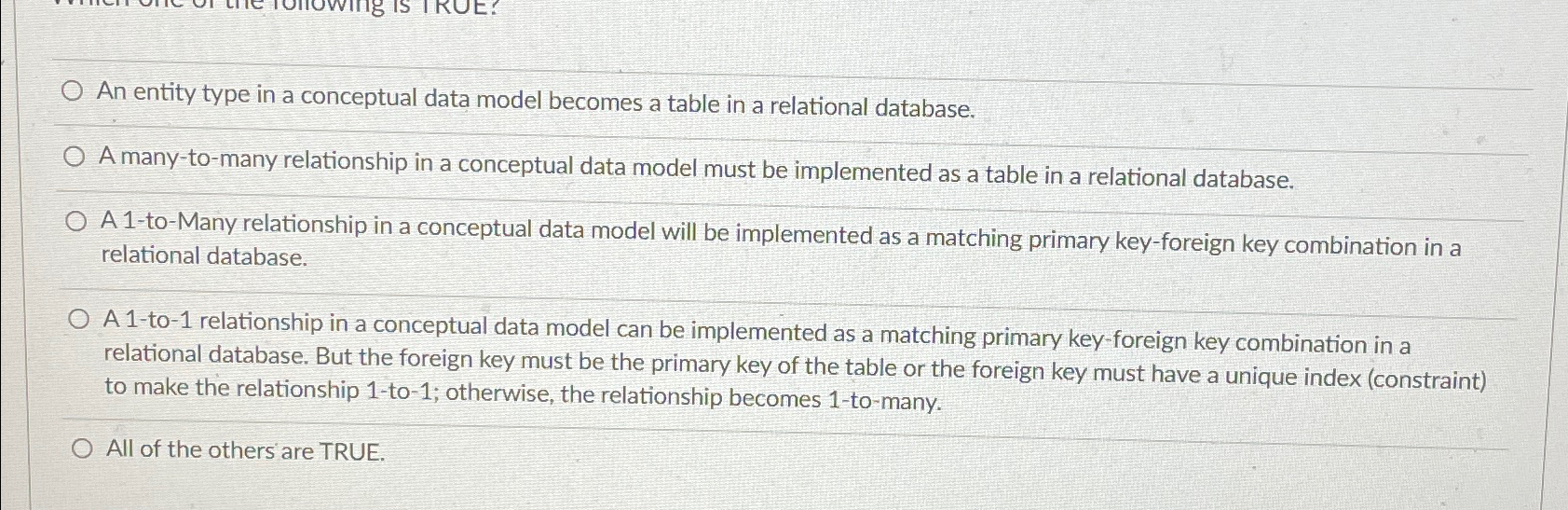  An entity type in a conceptual data model becomes a table