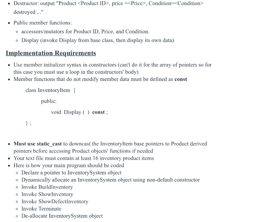 that are defective Terminate: to save current inventory to a text file