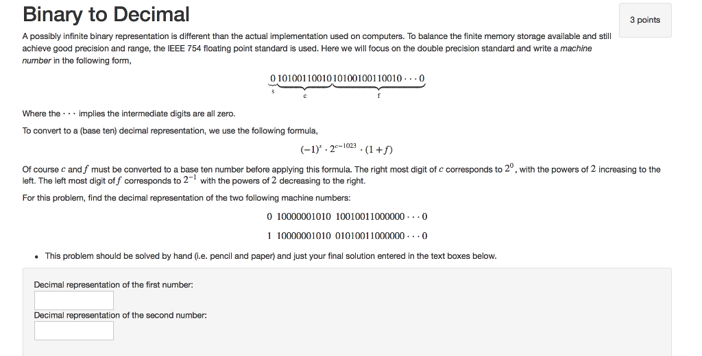  Binary to Decimal 3 points A possibly infinite binary representation is