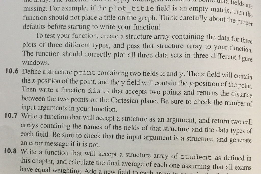 (MATLAB PROGRAMMING) exercise 10.6 Define a structure point containing two fields x