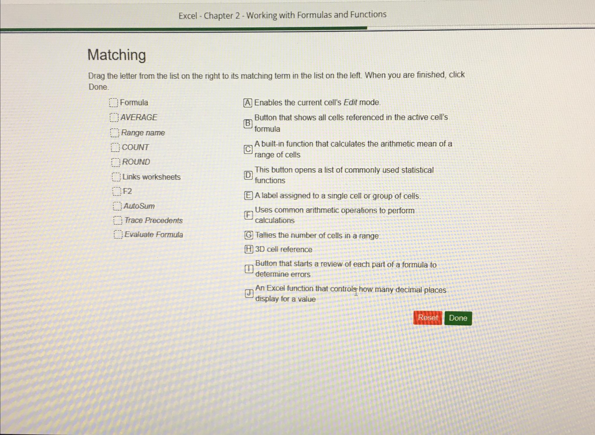  Excel - Chapter 2- Working with Formulas and Functions Matching Drag