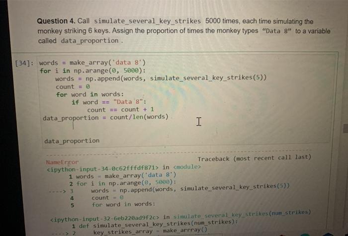 the monkey striking 6 keys. Assign the proportion of times the monkey