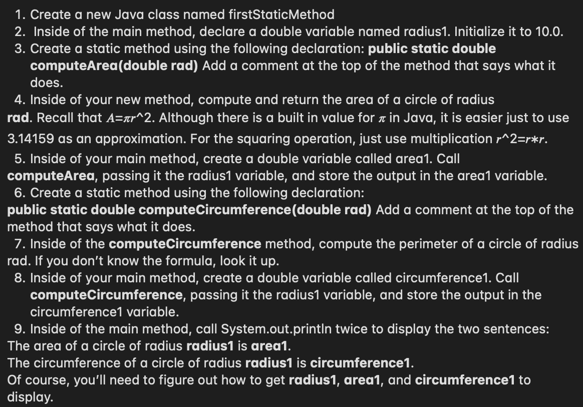 please help with this java exercise. thank you. 1. Create a new