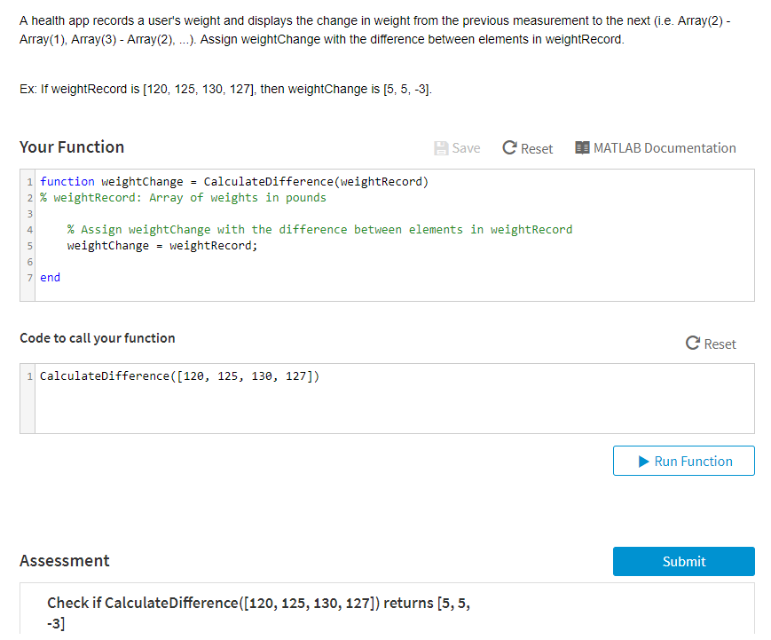 element at seatPosition in array classRoster. Your Function Save Reset MATLAB Documentation