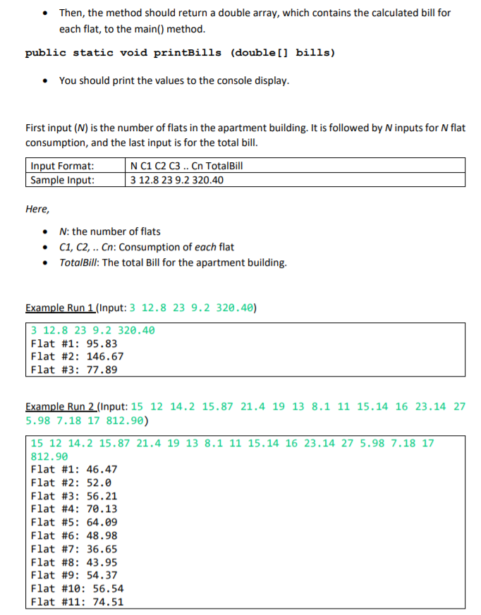 program that calculates the invoice of each flat in the apartment building.