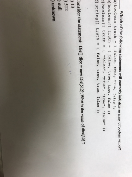  Which of the following statements will correctly initialize an array of