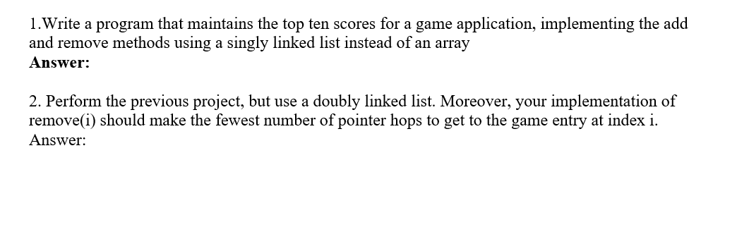  IN JAVA NO IMPORTS node class: public class node { //instance