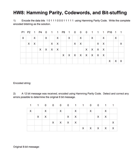  HW8: Hamming Parity, Codewords, and Bit-stuffing 1) Encode the data bits
