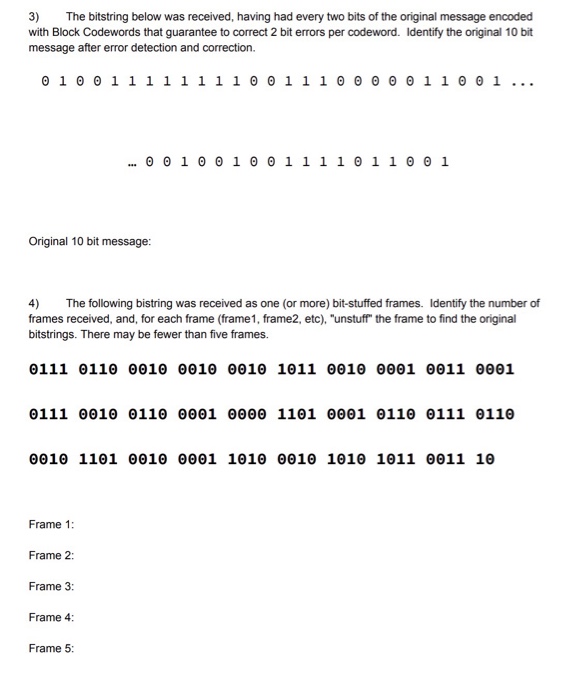 10 11100011111 using Hamming Parity Code. Write the complete encoded bitstring as