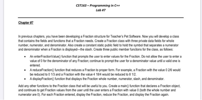  CST163 - Programming in C++ Lab #7 Chapter #7 In previous