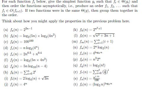 For each function i below, give the simplest function G. such