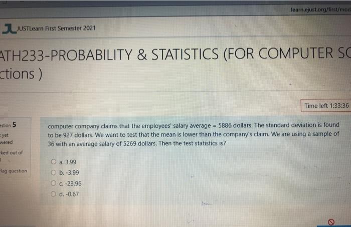  learn.ejust.org/first/mod JUUSTLearn First Semester 2021 ATH233-PROBABILITY & STATISTICS (FOR COMPUTER SC