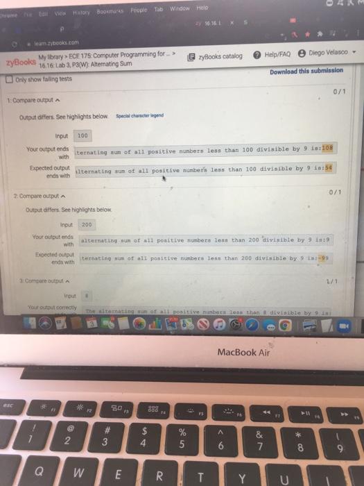16:16; Lab 3, P3/W): Alternating Sum | zyBooks catalog TI O WIDODE