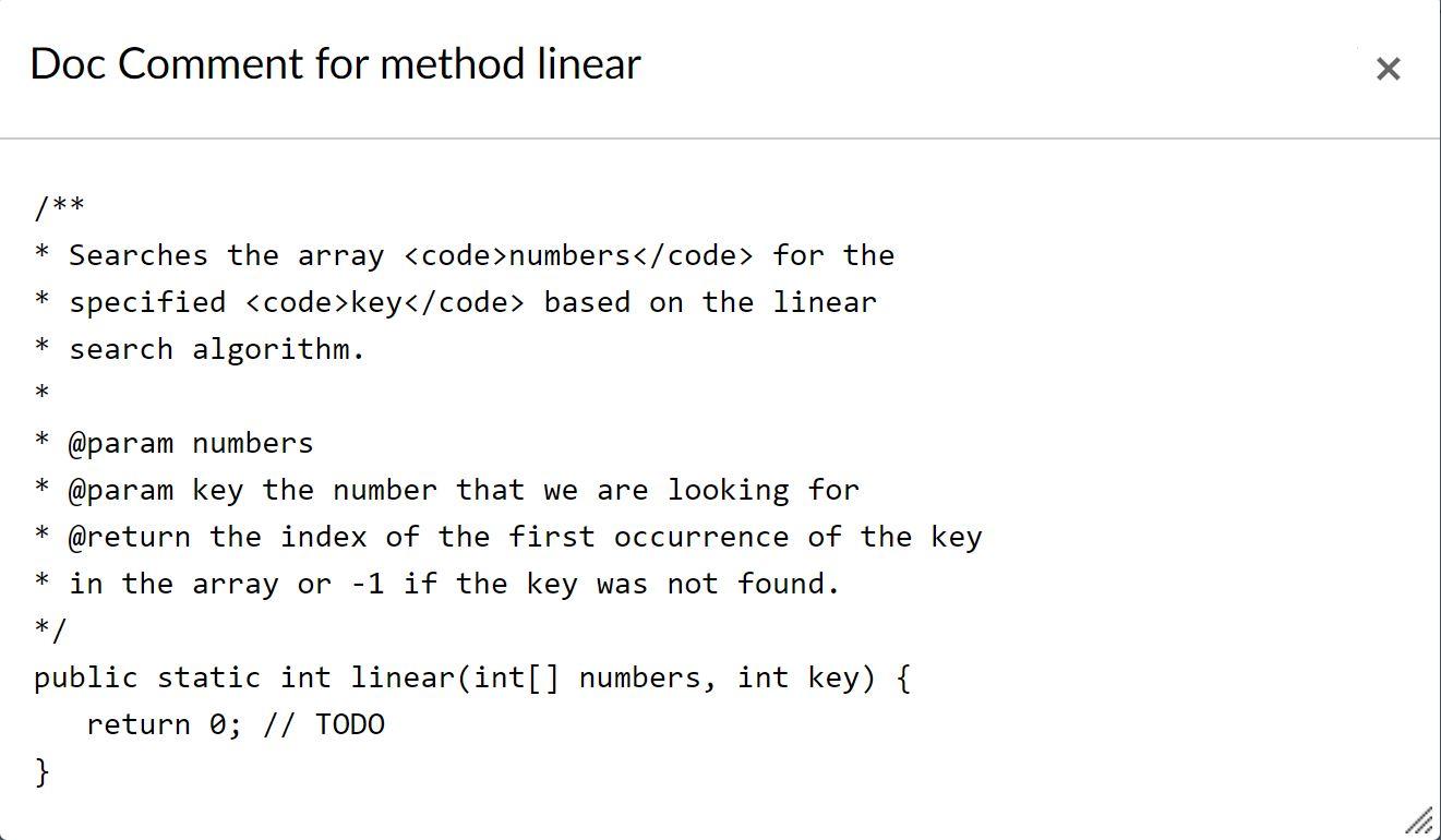 Linear Search vs Binary Search with arrays Create a package called ceLinearBinary