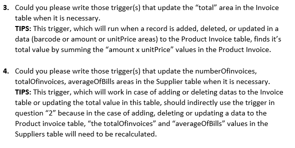 email) Supplier (taxNumber, name, phoneNumber, email, number Ofinvoices, totalofinvoices, averageOfBills) Product (barcode,