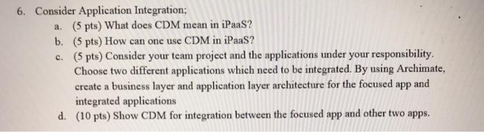  6. Consider Application Integration; a. (5 pts) What does CDM mean