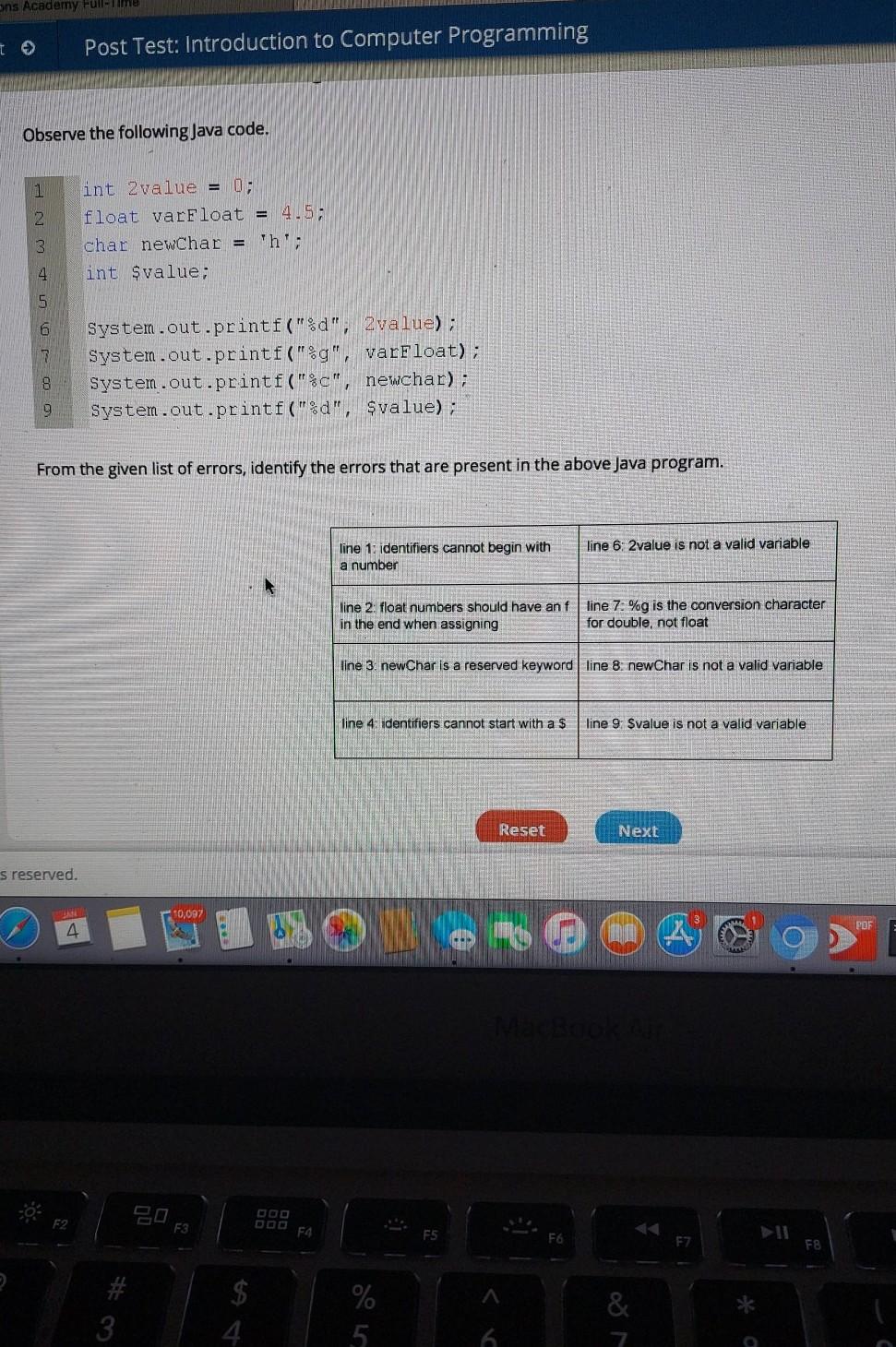  ons Academy Full-time Post Test: Introduction to Computer Programming Observe the