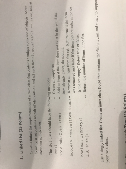  Linked list Create a linked list implementation of a Set class