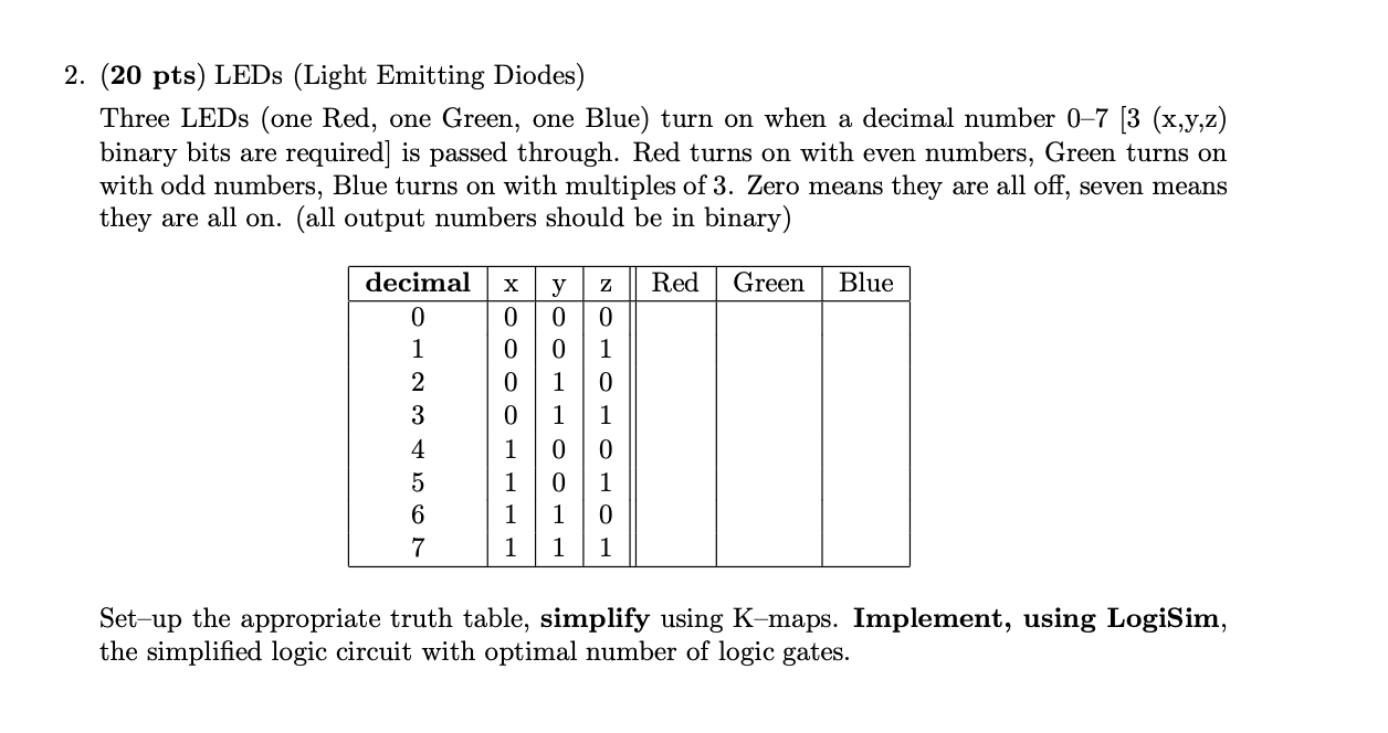  (20 pts) LEDs (Light Emitting Diodes) Three LEDs (one Red, one