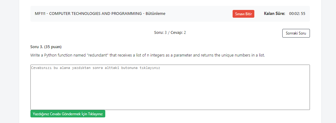  MF111 - COMPUTER TECHNOLOGIES AND PROGRAMMING - Btnleme Snav Bitir Kalan