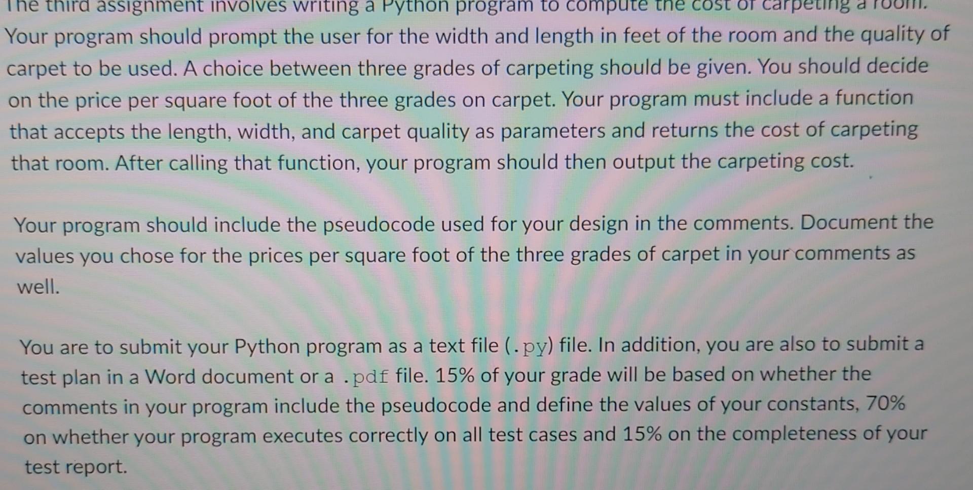  The third assignment involves writing a Python program to compute OST