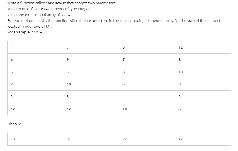  solve by using C++ Write a function called "AddRows" that accepts