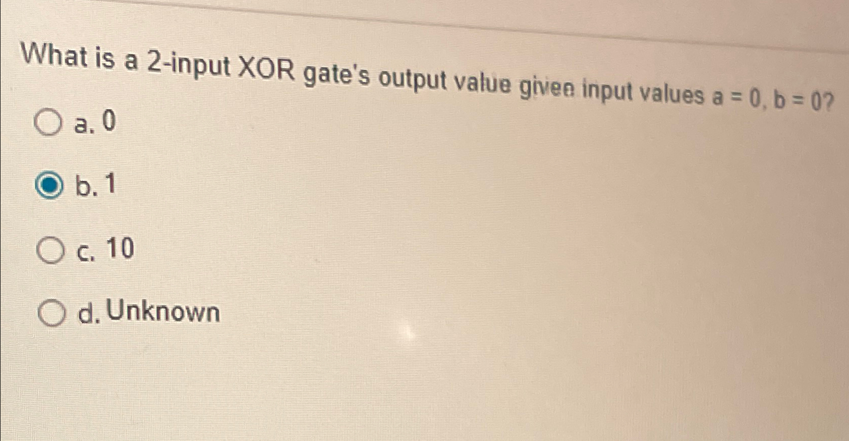  What is a 2-input XOR gate's output value givee input values