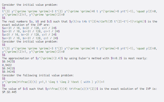 Consider the initial value problem: $$ t^{3} y^{\prime \prime prime)-3 t^{2}