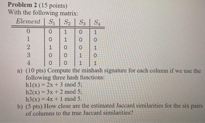 Problem 2 (15 points) With the following matrix: Element Si S2