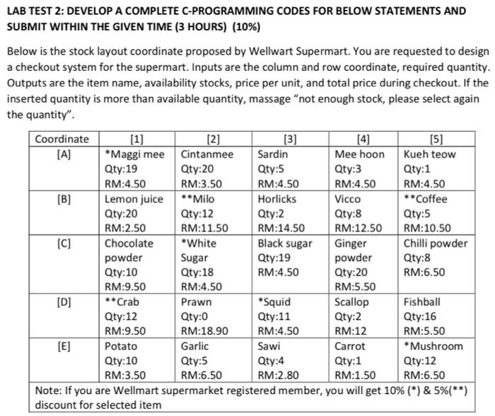  LAB TEST 2: DEVELOP A COMPLETE C-PROGRAMMING CODES FOR BELOW STATEMENTS