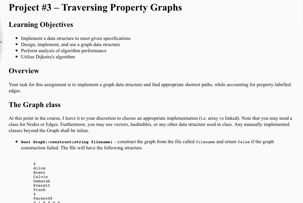 Please help, this is done using c++ Project #3-Traversing Property Graphs Learning
