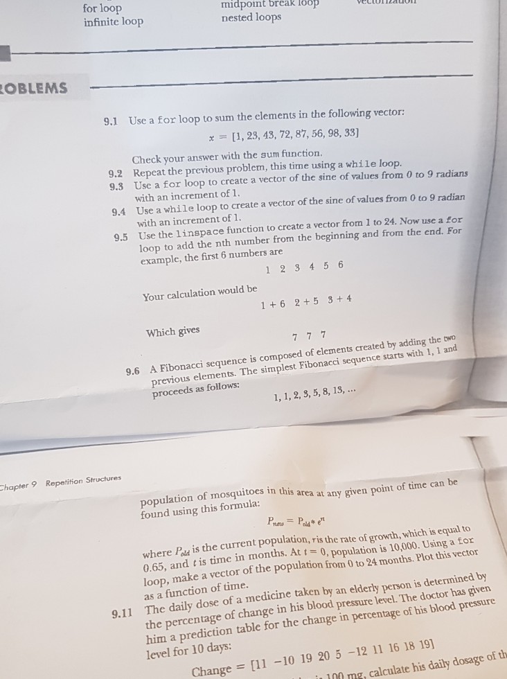 I need help answering question 9.1 to 9.6. I would much