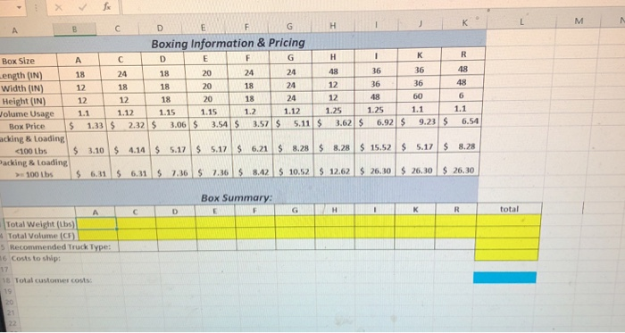 the row for each corresponding box size. These formulas should automatically update