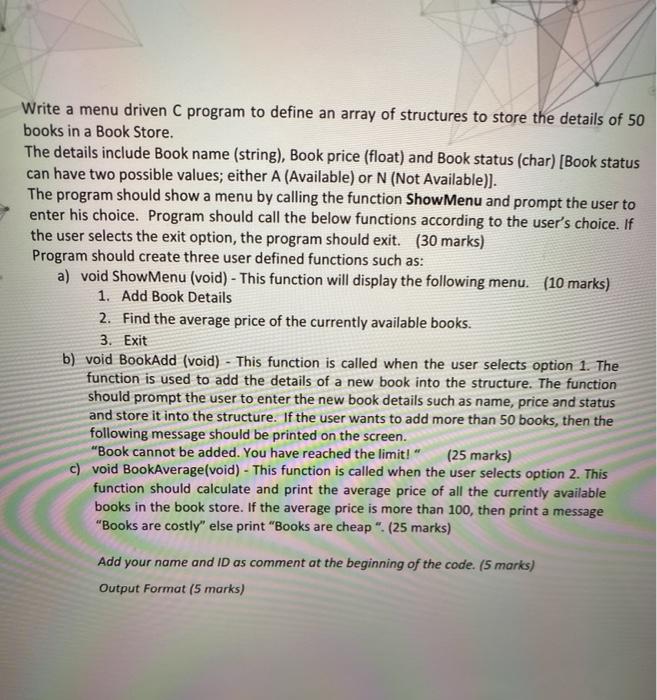  its C program Write a menu driven C program to define